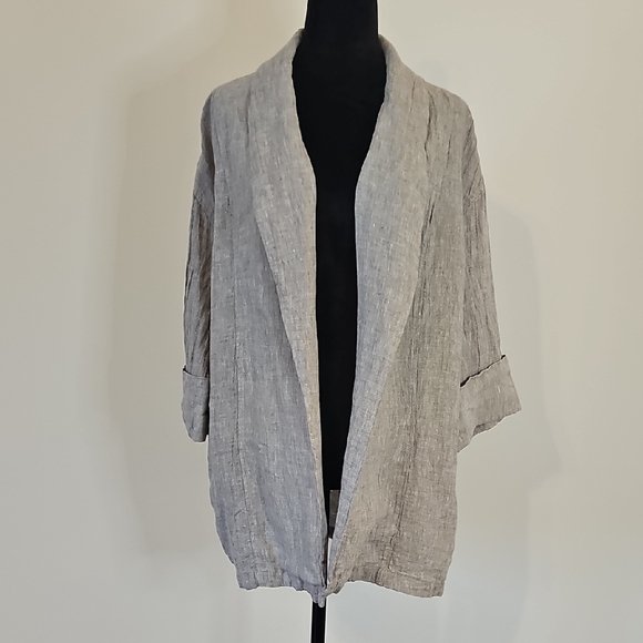 Tahari Jackets & Blazers - Tahari Women Medium Gray All Linen Open Front Blazer Suit Jacket Coat Pockets
